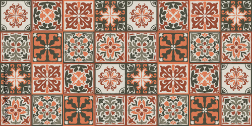 Seamless Moroccan mosaic Tile pattern with colorful Patchwork. Vintage Portugal azulejo, Mexican Talavera, Italian majolica Ornament, Arabesque motif or Spanish ceramic Mosaic