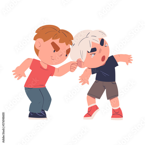 Fighting boys. Boy being bullied by his schoolmate at school cartoon vector illustration