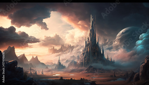 Asgard world of the gods - home of the Aesir - cloud landscape - German Mythologies - Generative AI