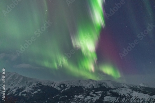 Northern lights aurora seen outside of Whitehorse in Yukon Territory, Canada. 