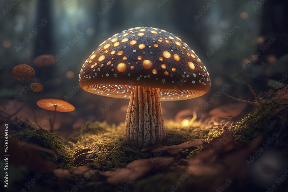 Fototapeta premium Magic mushroom in the forest. Generative AI 