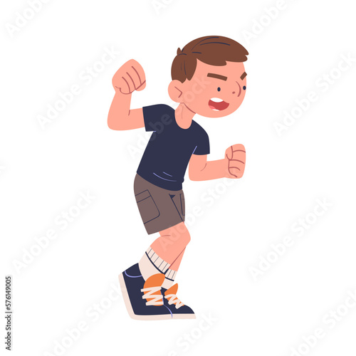 Hoodlum bully boy fighting, bad child behavior, school bullying cartoon vector illustration