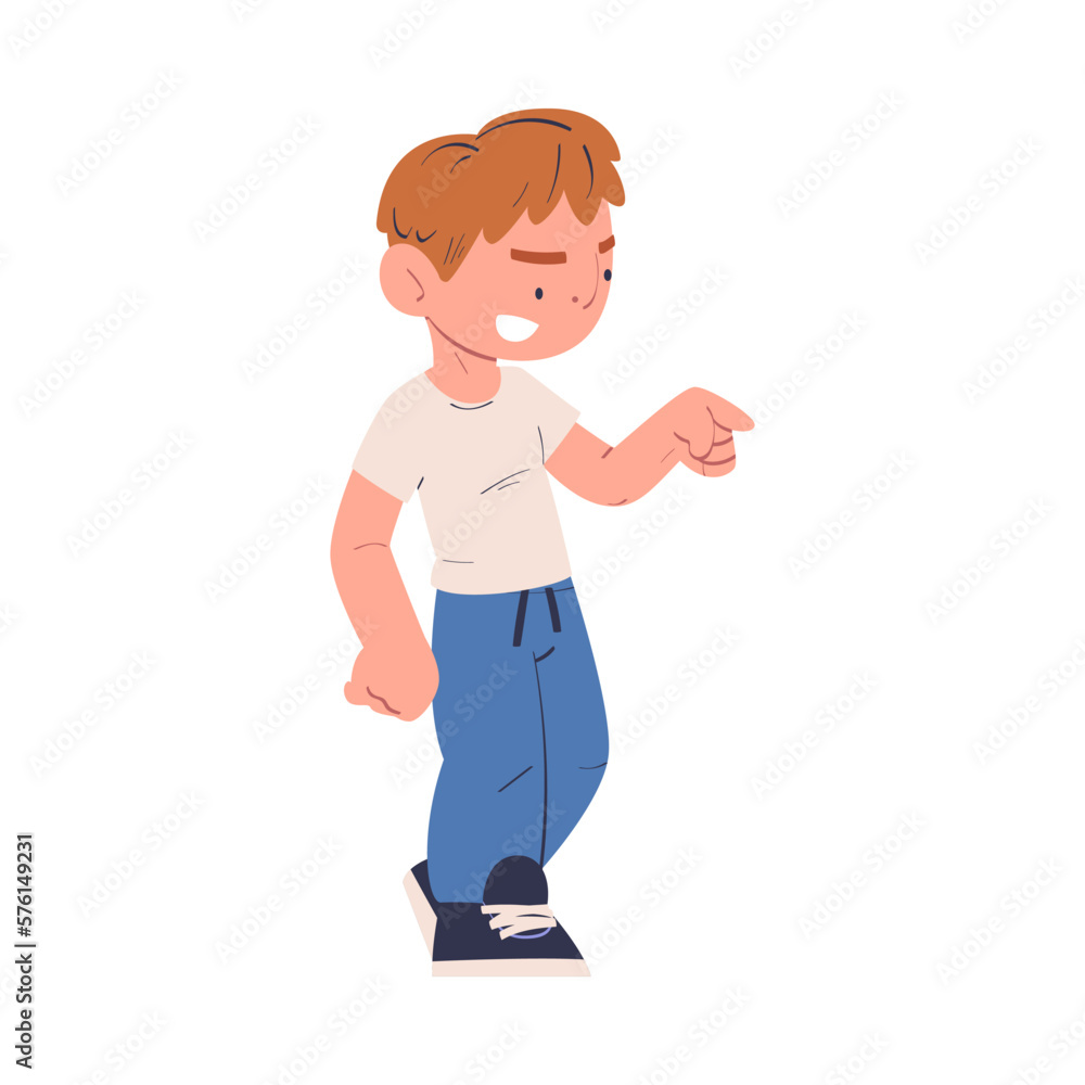 Hoodlum boy mocking at someone pointing with his finger, bad child behavior, school bullying cartoon vector Hoodlum boy mocking at someone pointing with his finger, bad child behavior, school bullying cartoon vector
