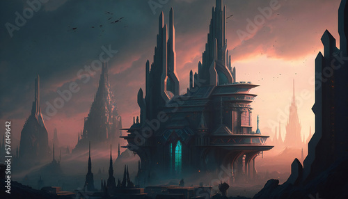 Asgard world of the gods - home of the Aesir - Cyberpunk landscape - German Mythologies - Generative AI