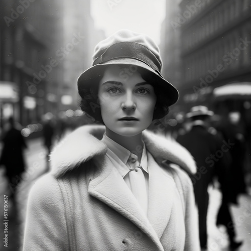 #2 1920s black & white portrait photography of a woman in the streets of New York, USA