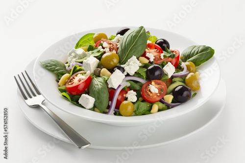 greek salad with vegetables on the white background IA