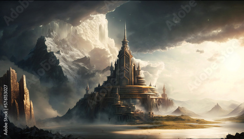 Asgard world of the gods - home of the Aesir - Sky landscape - German Mythologies - Generative AI