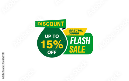 15 Percent FLASH SALE offer, clearance, promotion banner layout with sticker style. 