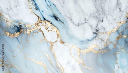 Luminous Blue Marble: A Radiant and Glowing Texture with Subtle Gold Veins, AI Generative © NikoArakelyan
