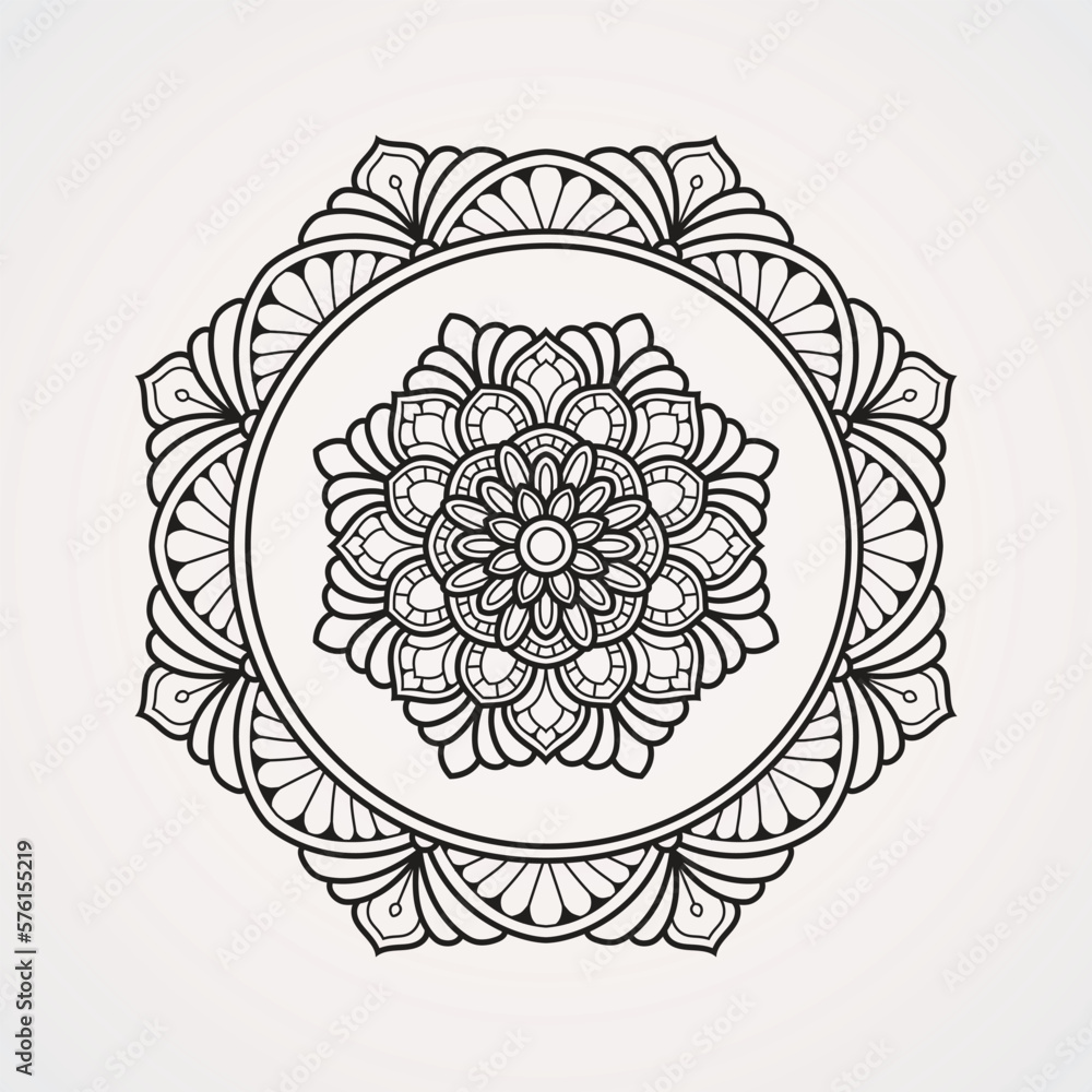 Ornamental Hexagonal Flower Mandala. suitable for henna, tattoos, coloring books