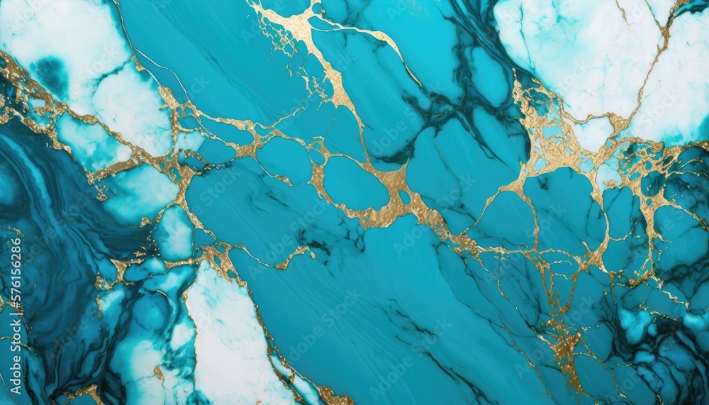 Ocean's Majesty: Blue Marble with Gold Streaks and Accents, AI Generative
