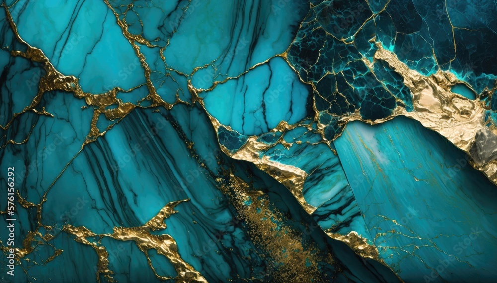 Fototapeta premium Coastal Bliss: Blue Marble with Gold Flecks and Streaks, AI Generative 
