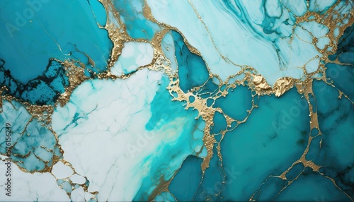 Blue Serenade: Aqua Marble with Golden Stripes, AI Generative 