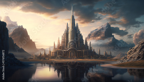 Asgard world of the gods - home of the Aesir - Mountain landscape - German Mythologies - Generative AI