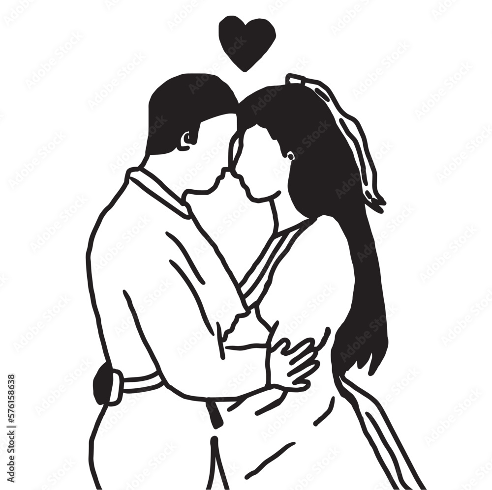 Lineart of couple kissing. Love couple scenario