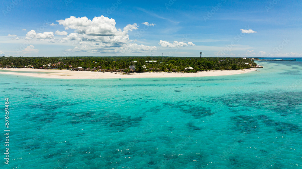 Top view of tropical island and a beautiful beach. Bantayan island, Philippines.