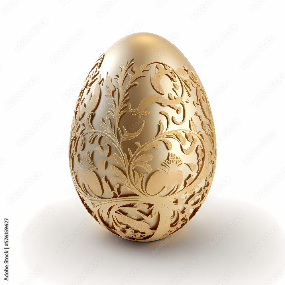 Golden Easter Egg Isolated white. Generative AI Golden Easter Egg Isolated white. Generative AI