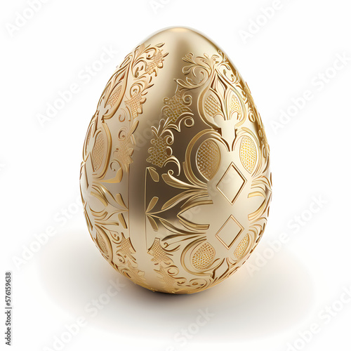 Golden Easter Egg Isolated white. Generative AI