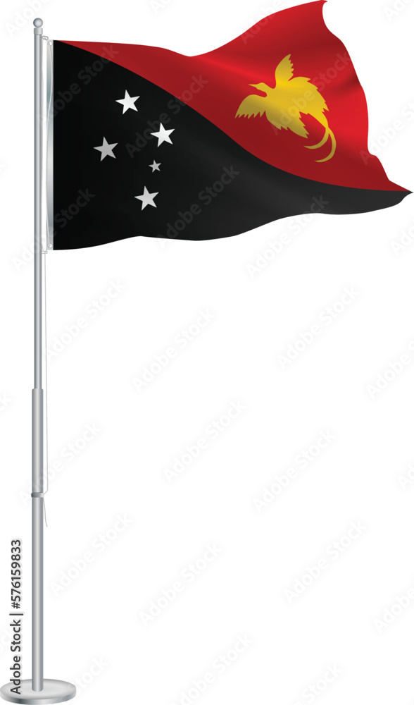Isolated waving national flag of Papua New Guinea on flagpole Isolated waving national flag of Papua New Guinea on flagpole