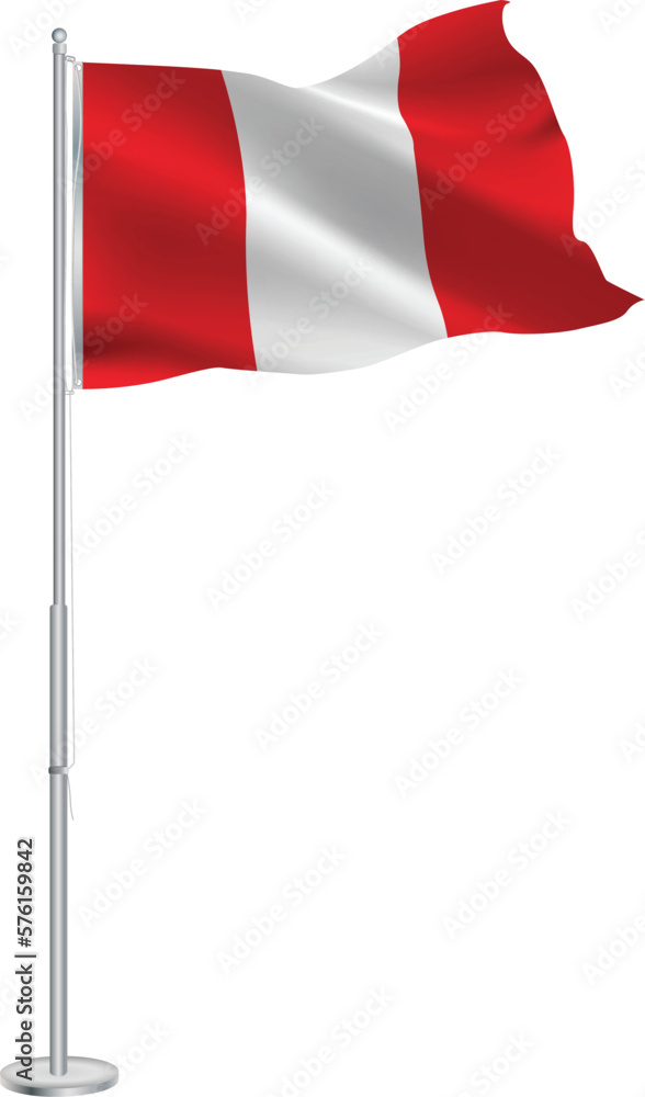 Isolated waving national flag of Peru on flagpole Isolated waving national flag of Peru on flagpole