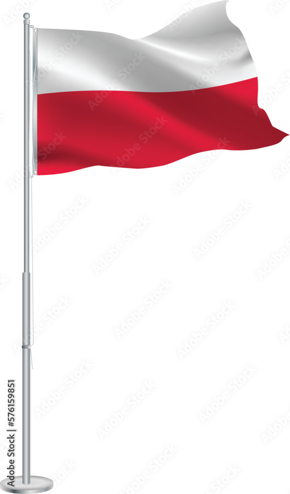 Isolated waving national flag of Poland on flagpole Isolated waving national flag of Poland on flagpole