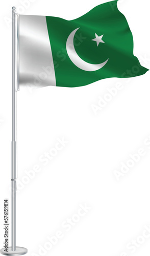  Isolated waving national flag of Pakistan on flagpole