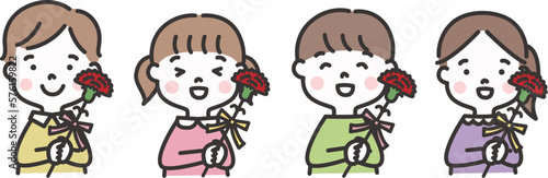 母の日にカーネーションを贈る子どもたちのイラスト