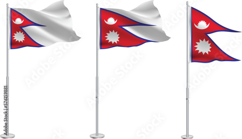 Isolated waving national flag of Nepal on flagpole