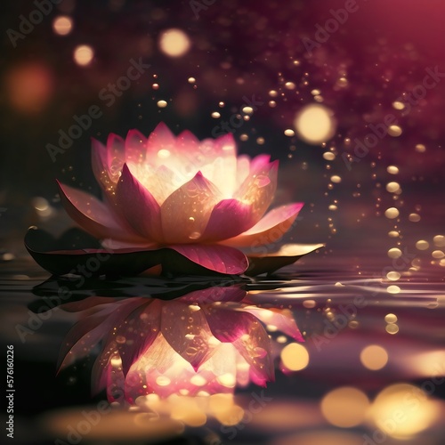 Pink lotus flower on water created with AI