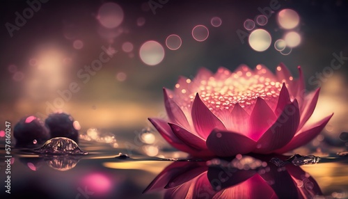 Pink lotus flower on water created with AI
