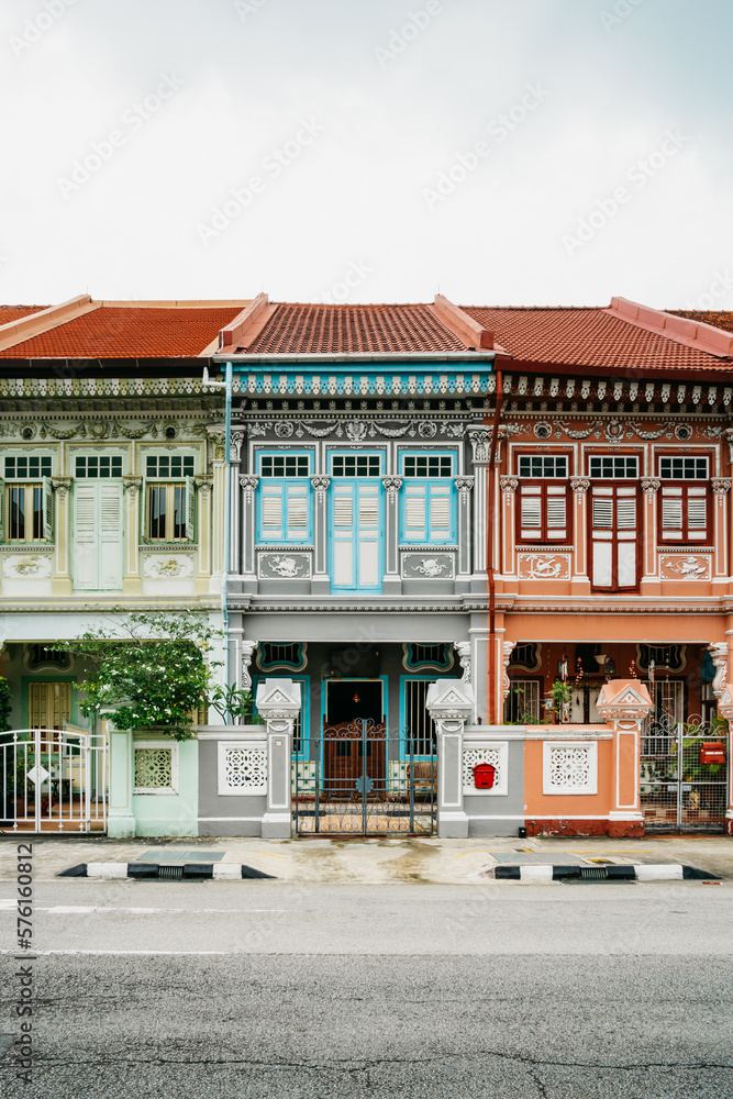 The colourful houses of Koon Seng Road in Singapore