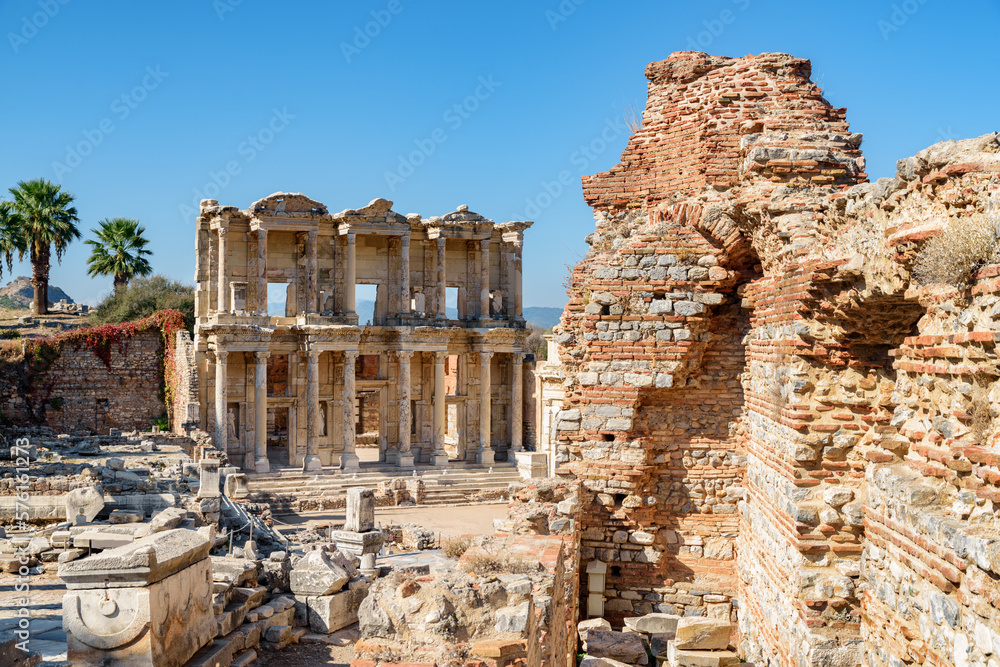 View of the the Library of Celsus in Ephesus (Efes).