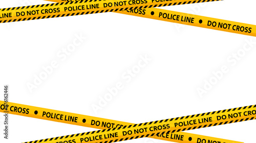 Police line do not cross tapes. Crossed yellow and black caution stripes. Danger area or crime scene zone stripes background. Warning sign. Vector 
