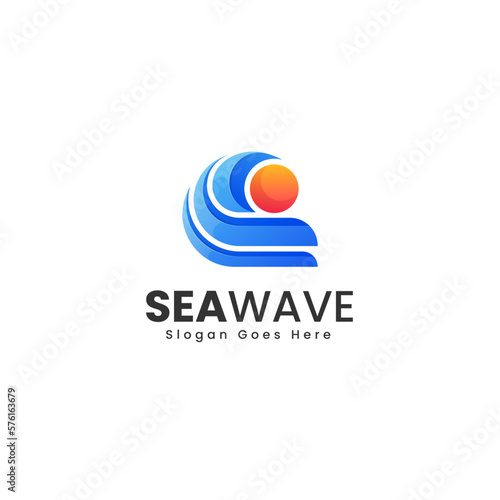 Vector Logo Illustration Sea Wave Gradient Colorful Style