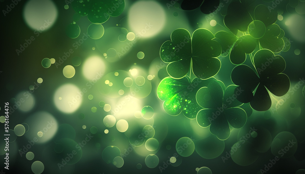 St. Patrick's Day 4 leaf clover bokeh background. Generative AI St. Patrick's Day 4 leaf clover bokeh background. Generative AI
