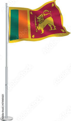 Isolated waving national flag of Sri Lanka on flagpole