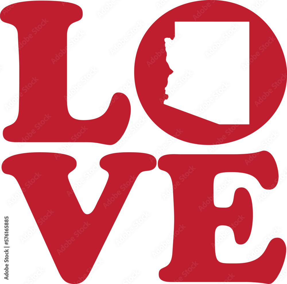 LOVE Arizona State Red Outline Vector Graphic Illustration Isolated LOVE Arizona State Red Outline Vector Graphic Illustration Isolated