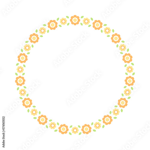 Cute Round Floral Frame Border. Simple minimal flower wreath arrangement perfect for wedding invitations and birthday cards