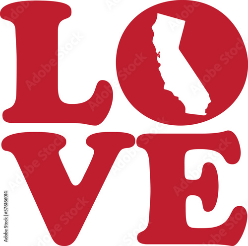 LOVE California State Red Outline Vector Graphic Illustration Isolated