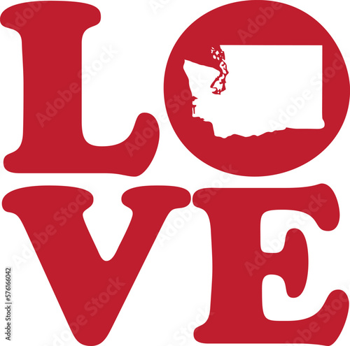 LOVE Washington State Red Outline Vector Graphic Illustration Isolated