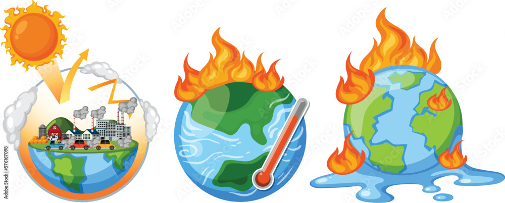 Fototapeta premium Earth with facial expression on fire from global warming