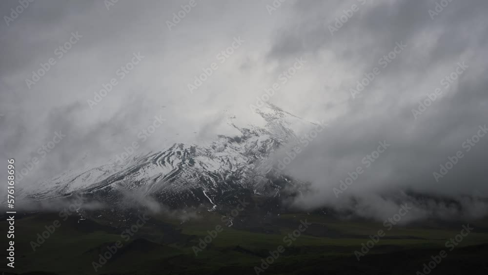 Great snow capped volcano forming clouds In the Andes of Ecuador Cotopaxi Great snow capped volcano forming clouds In the Andes of Ecuador Cotopaxi