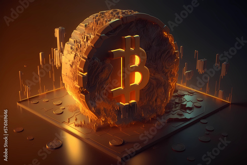 Golden Bitcoin Coin in an Abstract Concept photo