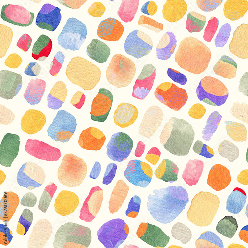 Stylish, colorful, seamless pattern with watercolor stains on a white background. Mosaic of watercolor artistic stains background.