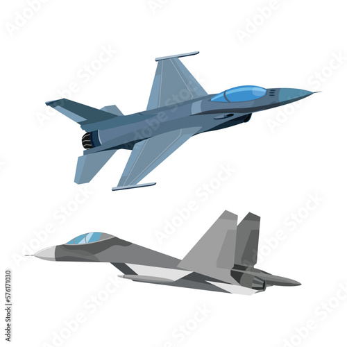 Vector illustraton sets of jet fighter, war plane attack military aircraft, combat plane with solid background. Image of military aircraft flying attack and defense for digital resources