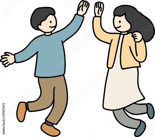 ハイタッチする2人のベクターイラスト