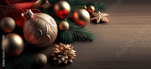 marry christmas and happy new year 2024 background template illustration. copy space  banner. generative ai
