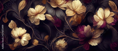 digital painting floral texture wallpaper background. Generative Ai