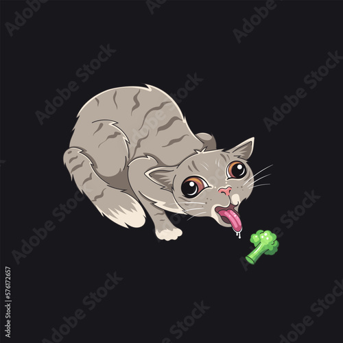 Vector The cat doesn't like vegetables Illustration
