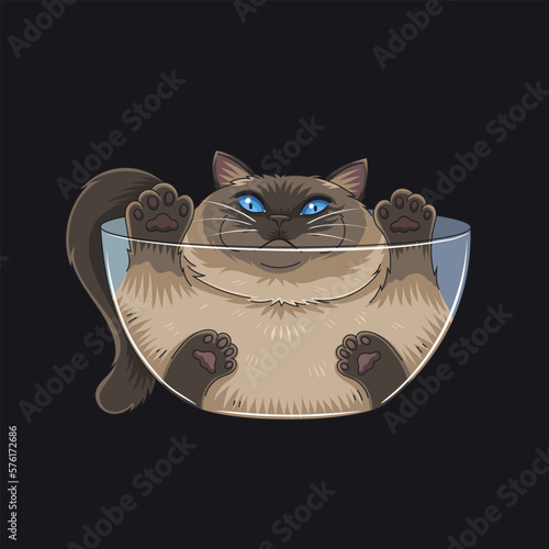 Vector Cat in a Glass Bowl Fun Illustration